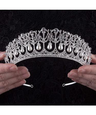 CROWN GUIDE Crystal Rhinestone Queen Bride Tiara Crown for Women Girls Headdress Vintage Bridal Birthday Prom Wedding Tiaras and Crowns Hair Jewelry Accessories Silver One Size (Pack of 1) Silver