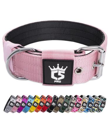 Tspro Tactical dog collar 3.8 cm wide military quality strong dog collar thick dog collar robust metal buckle dog collar rosa-l (pink-l) L-neck size (adjustable 52cm-60cm) pink