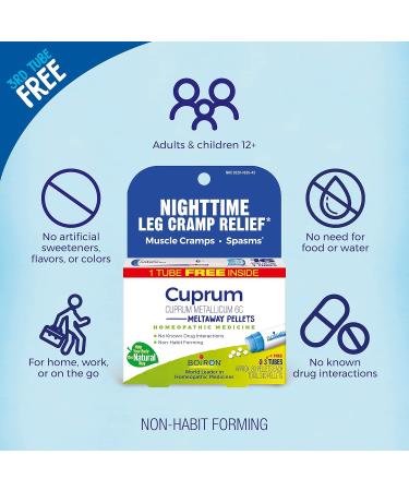 Boiron Cuprum Metallicum 6C Homeopathic Medicine for Nighttime Leg Cramp Relief Muscle Cramps and Spasms - 3 Count (240 Pellets) - Buy Online on GoSupps.com