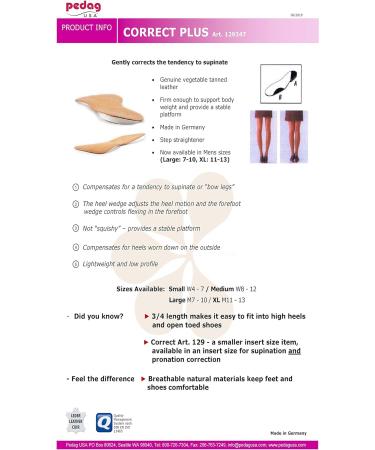Pedag Correct Plus: German Handmade 3/4 Wedge Insoles for Over-Pronators Plant-Based Leather Orthopedic Footbed Size L (8-10 Men's 41-43 EU) - Buy Online on GoSupps.com