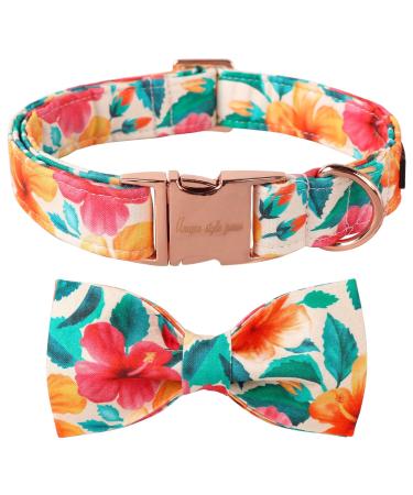 Unique Style Paws dog collar colorful flower dog collar adjustable comfortable cotton fly collar for young girls dogs Bowtie collar with metal buckle xs neck 10-16in S orange & pink flowers