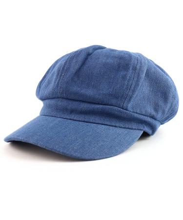 Womens Newsboy Hat - 8 Panels 100% Cotton Vintage Cabbie Hat with Elastic Back Jeans 7 3/8