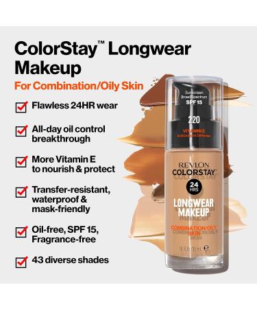 Revlon Colorstay Liquid Foundation Makeup for Combination/Oily Skin SPF 15 - Toffee (375) - 30ml - Matte Finish - Longwear Coverage - Pack of 1 - Buy Online on GoSupps.com