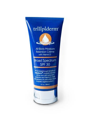 Trilipiderm All-Body Moisture Retention Cr me Broad Spectrum SPF 30 with Vitamin D   Plant-Based All-Day Hydration  Sunscreen for Body and Face  Travel-Size TSA-Approved 3 Ounce Tube Single