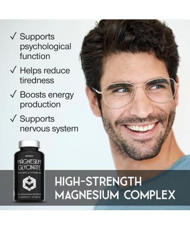 Magnesium Glycinate Supplement - 1500mg Magnesium Bisglycinate Capsules with Zinc & Vitamin B6-120 Tablets High Strength Complex - 300mg Chelated Supplement with Zinc - Advanced Absorption - UK Made - Buy Online on GoSupps.com
