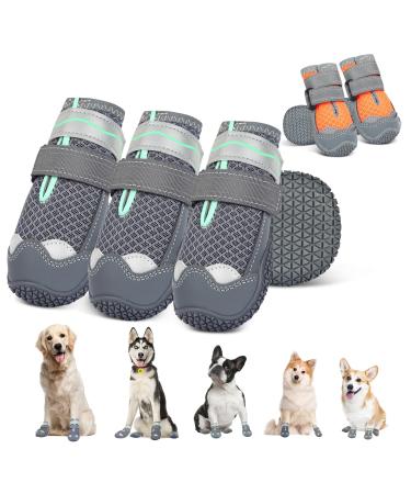 Sezlinver dog shoes with a non -slip sole 4 -pack adjustable paw protection with reflective ligaments washable and breathable dog shoes for small medium and large dogs (5) gray 5 gray