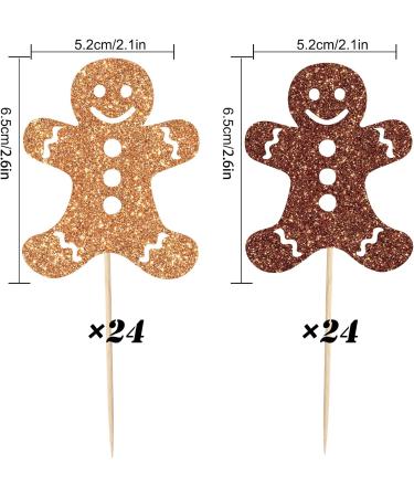 Whaline 48Pcs Christmas Cupcake Topper Glitter Brown Gingerbread Man Cupcake Picks Holiday Food Picks for Xmas Winter Cake Decoration - Buy Online on GoSupps.com