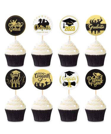 Ercadio 24 Pack 2023 Congrat Grad Cupcake Toppers 2023 Congrats Grad Cupcake Picks Graduation Cupcake Toppers You Did It So Proud of You Cake Toppers for Graduation Theme Party Cake Decors Supplies B-round Grad