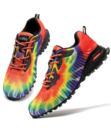 Kricely Men's Trail Running Shoes Fashion Walking Hiking Sneakers for Men Tennis Cross Training Shoe Outdoor Snearker Mens Casual Workout Footwear Rainbow Colors 11