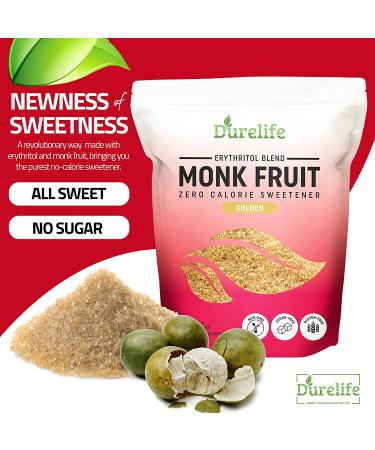 Durelife Golden Monk Fruit Sweetener 5 lb - Keto Friendly, Zero Calorie Sugar Substitute - Bulk Size for Baking and Cooking - Packaging Varies - Buy Online on GoSupps.com