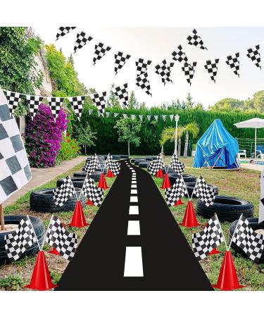 Skylety Traffic Cones and Racing Checkered Flags Set - 12 Cones, 12 Flags, Banner, and Racetrack Mat - Buy Online on GoSupps.com