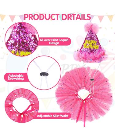 SCENEREAL Dog Birthday Bandana with Hat and Dress Girl Set - Pink Tutu Skirt Outfit for Dogs - Buy Online on GoSupps.com