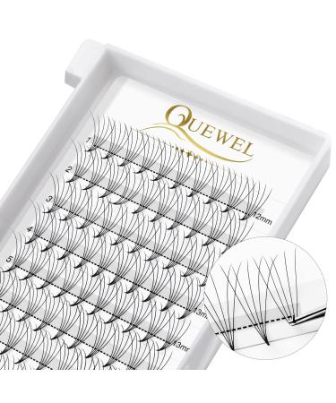 QUEWEL Short Stem Middle Part | 3D~10D 12D 14D | 10mm-18mm Length | .07/.10 Thinkness | C/D Curl Premade Fans Long-Lasting Pre Fanned Volume Lash Extensions(5D-0.07D-MIX12-15) MIX12-15mm 5D-0.07D