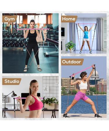 Lexil Portable Pilates Bar Exercise Set - Stackable with 3 Resistance Bands (15 20 13.6 kg) - Home Fitness Device for Men & Women | Body Toning Workout Set with Fitness Video - Pink - Buy Online on GoSupps.com