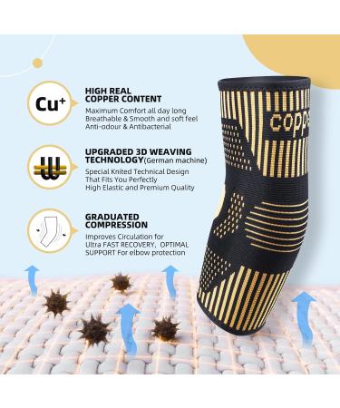 Lusenone 2 Pack Copper Tennis Elbow Brace - Compression Sleeve for Tendonitis & Golfers Elbow - Pain Relief & Support for Men/Women - Size M - Buy Online on GoSupps.com