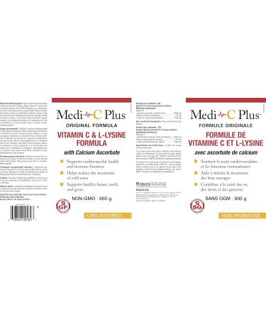 Medi-C Plus Vitamin C & L-Lysine with Calcium Powder 600 g Unflavoured Original Formula High Dose Vitamin C & L-Lysine Supports Cardiovascular Health and Immune Function Helps Reduce the Recurrence of Cold Sores - Buy Online on GoSupps.com