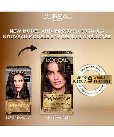 L'Oreal Paris Superior Preference 9 weeks of Luminous Fade-Defying Permanent Hair Dye 3 Dark Brown 100% Grey Coverage 1 Hair Dye Kit (Packaging May Vary) 3 Piece Set Dark Brown - Buy Online on GoSupps.com