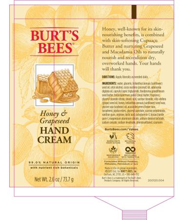 Burt's Bees Hand Cream 2.6 oz - Honey & Grapeseed Oil | 1ct - Varying Packaging - Buy Online on GoSupps.com