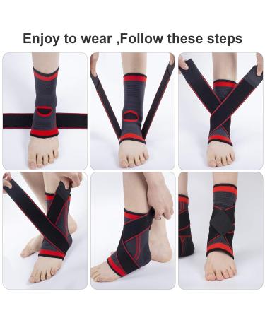 Set of 2 Ankle Compression Sleeves - Adjustable Support for Injury Recovery & Pain Relief - Arch & Foot Stabilizer Wraps for Sprains - M Red - Buy Online on GoSupps.com