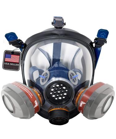 Parcil Distribution PD-101 Full Face Organic Vapor Respirator  Full Manufacturer Warranty  ASTM Tested  Double Activated Charcoal Air filter  Industrial Grade Quality
