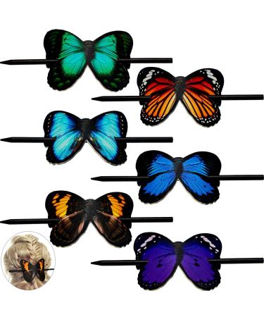 6 Pcs Leather Hair Barrettes with Stick Butterfly Leather Hair Clips Butterfly Faux Leather Hair Autumn Whimsical Accessory Head Piece Colorful Butterfly Hair Pins Ponytail Holders for Women Girls