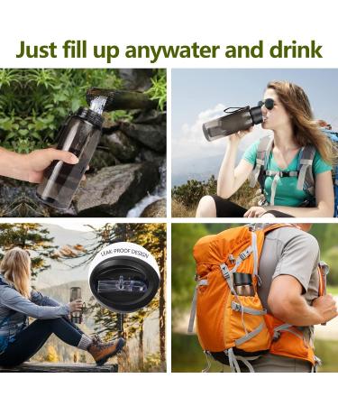 Water Filter Bottle - Outdoor Filtration for Hiking & Camping | 1500L Capacity Removes 99.99% Bacteria & Germs (650ml Black) - Buy Online on GoSupps.com