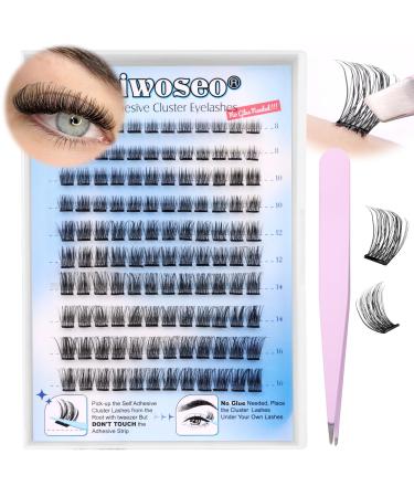 wiwoseo Self Adhesive Eyelashes Individual Cluster Natural Lashes DIY Lash Extensions Cluster Natural Look False Lashes D Curl Russian Eyelash Extensions Self Adhesive Lashes for DIY at Home(8-16MM) E-8-16MM-ii