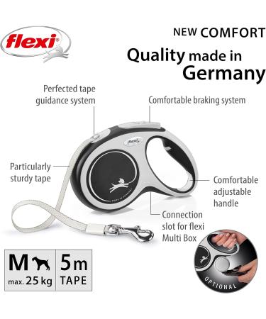 Flexi New Comfort Tape Grey & Black Medium 5m Retractable Dog Leash for 25kg/55lb Dogs - Buy Online on GoSupps.com
