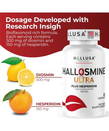 Hallusa Natural Hallosmine Ultra Diosmin 500mg & Hesperidin 150mg Heavy Legs Swelling & Vein - Blood Circulation Supplements 60 Caps - Buy Online on GoSupps.com