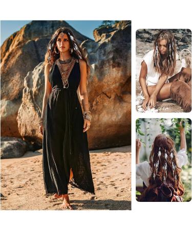 MWOOT 4Pcs Boho Feather Hair Clips with Comb - Handmade Indian Tassels Beads Hair Extensions for Women - Festival Hippie Hair Accessories - Buy Online on GoSupps.com