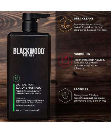 Blackwood For Men Active Man Daily Shampoo - Vegan & Natural Thickening Shampoo - Ginseng & Aloe Vera - Sulfate & Paraben Free - 17 Oz - Buy Online on GoSupps.com