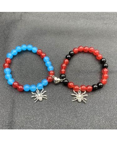 Vsilay Lianxue Heart Couple Bracelets - Halloween Spiders Magnetic Fitting Elastic Pearl Wrist Chain Jewelry Gift (2 Pieces) - Buy Online on GoSupps.com