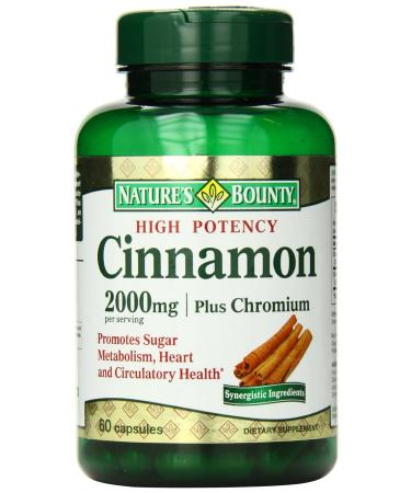 Nature's Bounty Cinnamon Pills and Chromium Herbal Health Supplement Promotes Sugar Metabolism and Heart Health 2000g 60 Capsules