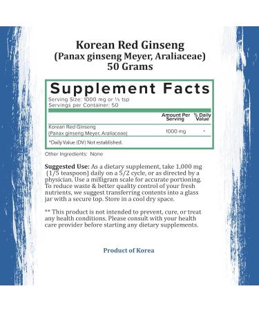 Holistic Bin Korean Red Ginseng Powder Pure Panax Ginseng Supplement | Vegan Gluten Free Non GMO No Fillers | Rich in Ginsenosides (50g) Korean Red Ginseng 1.76 Ounce (Pack of 1) - Buy Online on GoSupps.com