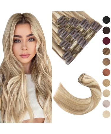 Silk-co clip in extensions 18 clips 8 Tressen blonde highlighted real hair hair extensions clip in extensions real hair remy real hair hair extension 115g 12p613# golden brown and bleaching blonde 30cm golden brown mix bleach blonde