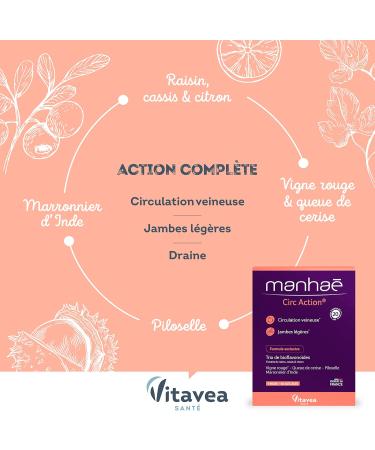 Manha Circ Action Dietary Supplement for Circulation Light Legs and Drainage Red Vine Cherry Tail Pilosel Blackcurra - Buy Online on GoSupps.com