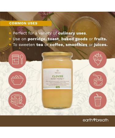 Earthbreath Clover Raw Honey - 1kg - Pure Unpasteurised and Unfiltered - Natural Sweetener for Cooking Coffee Tea Juice Drinks Food - Buy Online on GoSupps.com