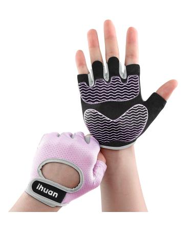 ihuan Lightweight Breathable Workout Gloves - Partition Palm Protection Gym Gloves | Enhance Grip Weight Lifting Gloves for Exercise | Fitness | Cycling Men & Women pink Medium