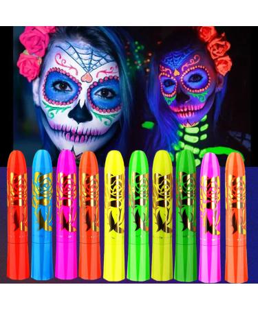 Glow in the Blacklight UV Face Paint for Kids Adults Glow In The Dark Fluorescent Body Painting Makeup Kits for Birthday Party Halloween Masquerade Makeup Outdoor