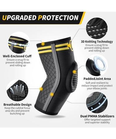 Buy Cambivo 2x Elbow Bandage for Men & Women - Pain Relief for Tennis & Golf Arm | Adjustable with Gel Pads & Stabilizers - Black & Yellow - International Shipping Available - Buy Online on GoSupps.com
