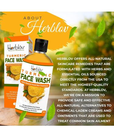 Herblov Turmeric Face Wash 4oz - Natural Anti Aging Exfoliating Cleanser for Acne Scars & Sun Damage - Buy Online on GoSupps.com