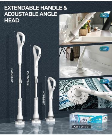 SCARSON Electric Spin Scrubber with Ergonomic Handle and 2 Speed Settings - Ideal for Bathroom Cleaning - Includes 5 Replaceable Brush Heads (White) - Buy Online on GoSupps.com