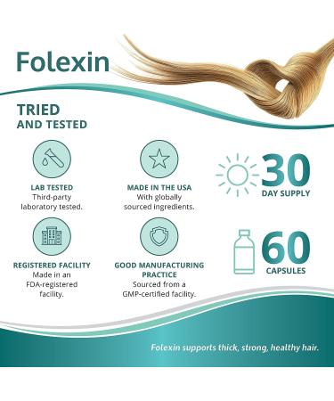 Folexin Hair Growth Support Supplement with Biotin & Vitamin B6 - 60 Capsules for Thicker Hair Growth & Health - Buy Online on GoSupps.com