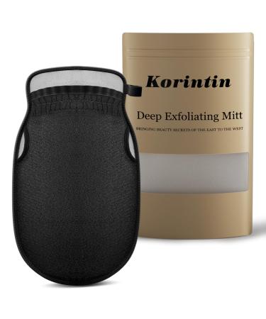 Exfoliating Body Scrubber Glove - 1 Pcs Korean Exfoliating Mitt Thickened Body Scrub Gloves Deep Exfoliating Mitt Body Exfoliator Glove Exfoliating Gloves for Shower (Black)