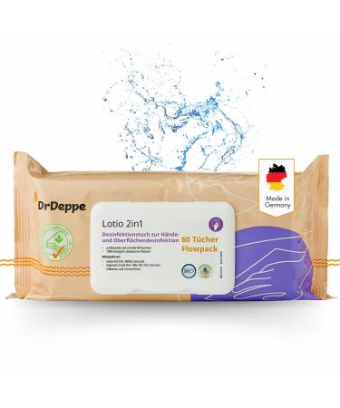 DRDEPPE LOTIO 2in1-20 pcs. Disinfection towels for hands and areas with aloe vera 100% biodegradable from renewable raw materials for the easy removal of bacteria and viruses