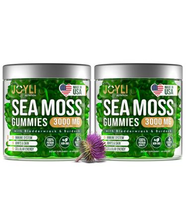 JOYLI Nutrition 2 Pack - Sea Moss Gummies for Adults & Kids Vegan Irish Sea Moss Supplement with Bladderwrack & Burdock Root Sugar-Free Immune Support Supplements - 60 Gummy Bears per Pack 60 Count (Pack of 2)