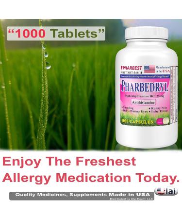 1000 Allergy Medication Capsules | Made in USA | Diphenhydramine HCl 25mg | Sinus Relief | Compare to Benadryl | Ulai - Buy Online on GoSupps.com
