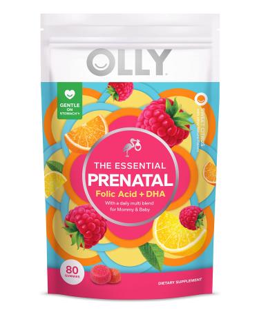 OLLY Prenatal Multivitamin Gummy, Supports Healthy Growth and Brain Development, Folic Acid, Vitamin D, Omega 3 DHA, Chewable Supplement, Citrus Berry Flavor, 40-Day Supply - 80 Count Pouch 80 Count (Pack of 1) Eco-Friendly Pouch