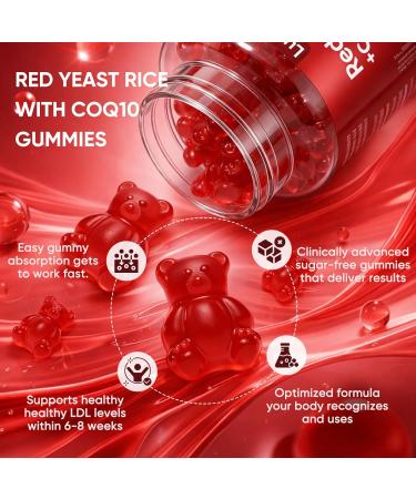 LUNESSA Red Yeast Rice and Coq10 Gummies - with 2400mg Red Yeast Rice & 200mg Coq10 for Cholesterol Support & Energy Boost Non-GMO Vegan Sugar Free 60 (1) - Buy Online on GoSupps.com