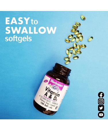 Bluebonnet Nutrition Vitamin A & D3 10 000 IU/400 IU from Deep Sea Cold Water Fish Oil - For Eye Health & Immune Function* - Gluten Free -Dairy Free -Molecularly Distilled -100 Softgel/100 Servings 100 Count (Pack of 1) - Buy Online on GoSupps.com